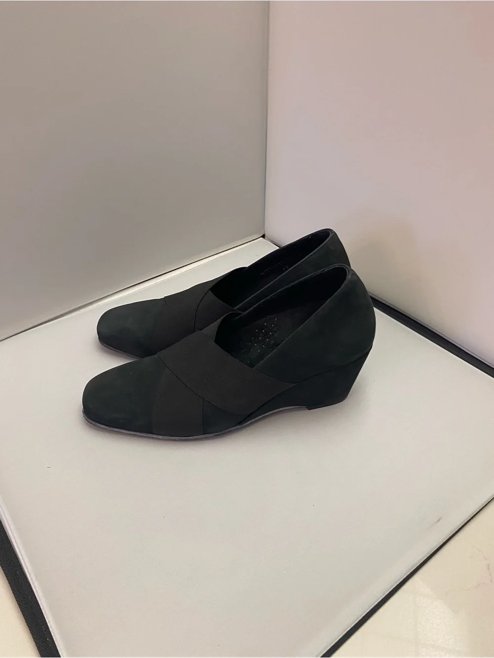 Women’s Black Wedge Slip-On Shoes suede Sz 37
